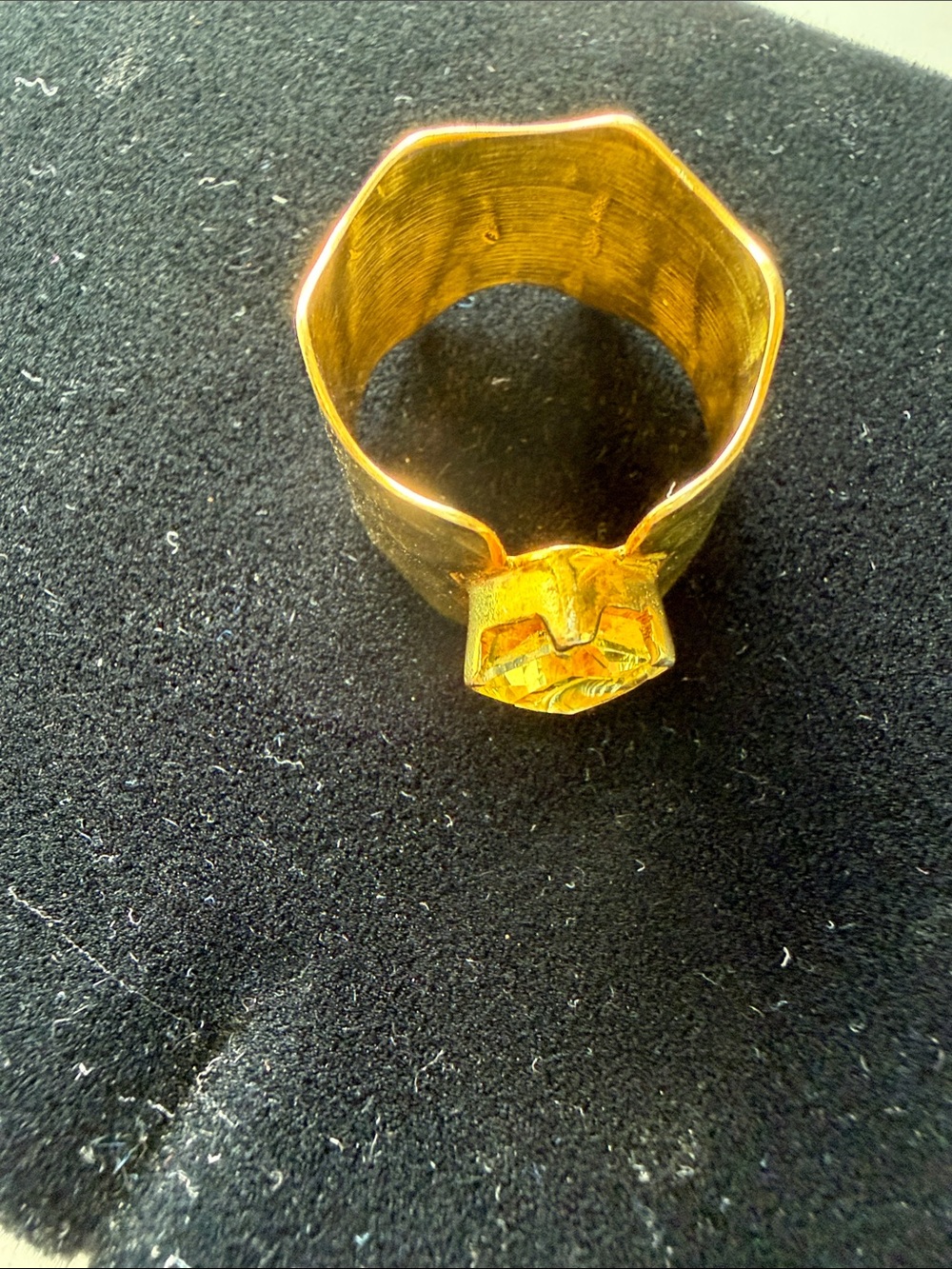 Gold Wide Band Ring with Yellow Gemstone - Picture 4 of 7